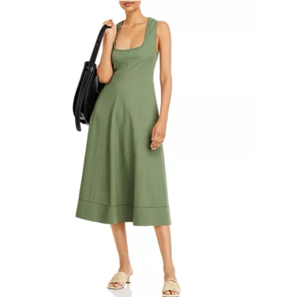 NWT Proenza Schouler White Label Drawstring Neck Midi Dress Green US 6